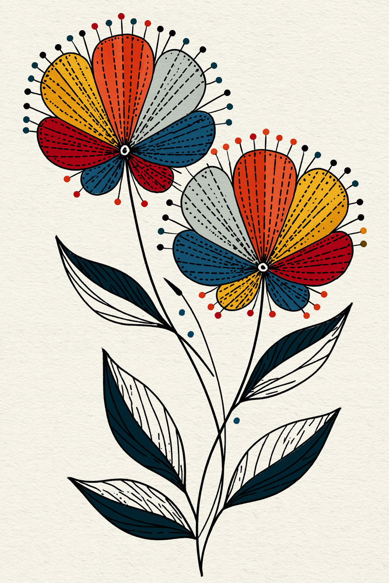 Contemporary Colorwork Floral Pair Modern from Modern Colorwork Embroidery Book 1, a digital embroidery design reference for machine embroidery designs, embroidery patterns and botanical and floral embroidery.