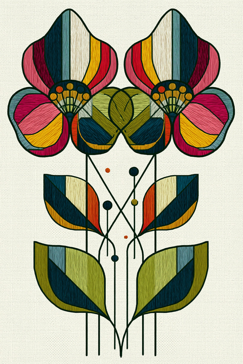 Contemporary Colorwork Floral Pair Modern from Modern Colorwork Embroidery Book 4, a digital embroidery design reference for machine embroidery designs, embroidery patterns and botanical and floral embroidery.