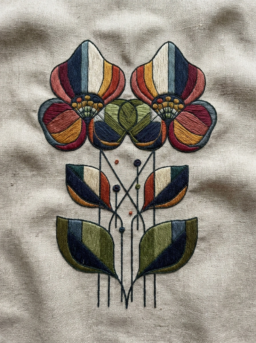 Contemporary Colorwork Floral Pair Modern from Modern Colorwork Embroidery Book 4, a digital embroidery design reference for machine embroidery designs, embroidery patterns and botanical and floral embroidery.