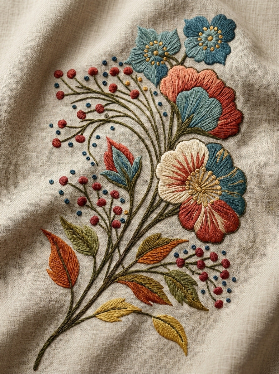 Contemporary Shoulder Colorwork Sprig Mode from Modern Colorwork Embroidery Book 2, a digital embroidery design reference for machine embroidery designs, embroidery patterns and small motif and accent designs.
