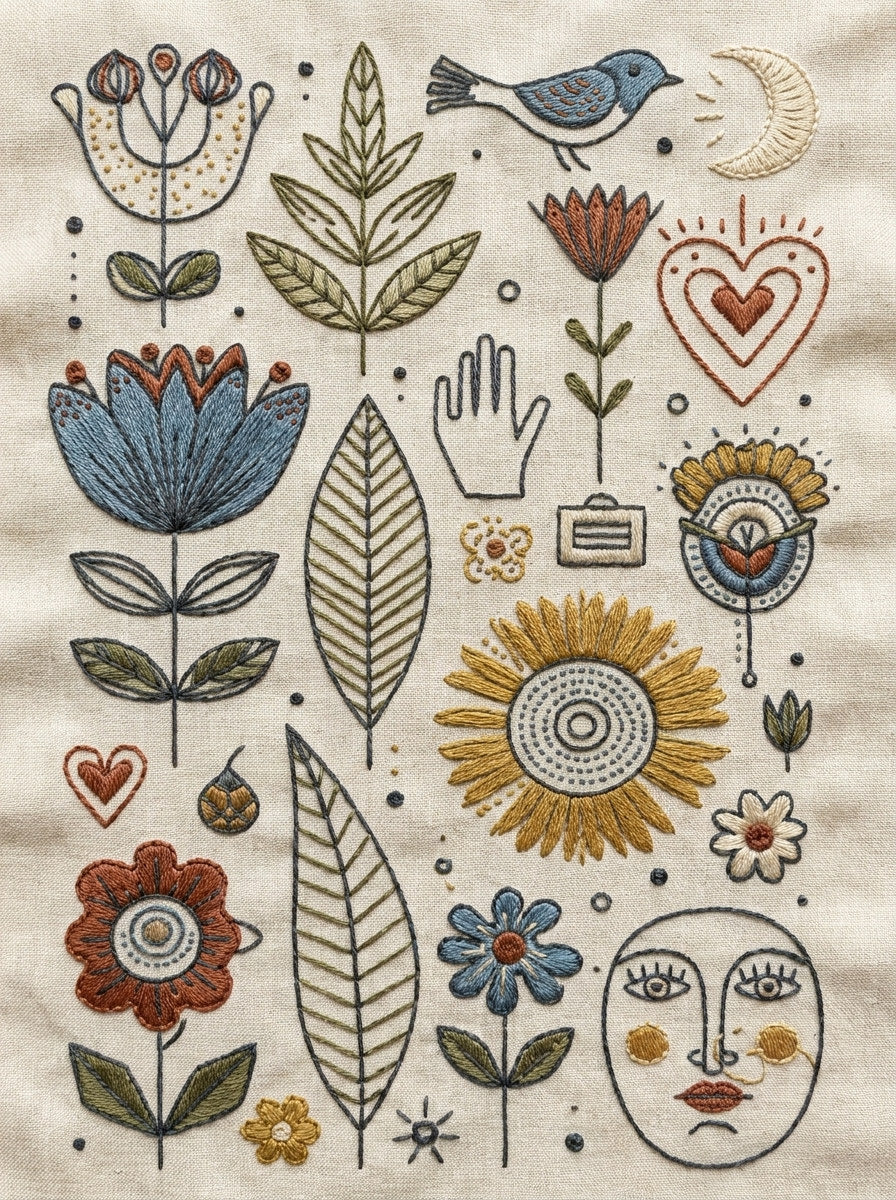 Contemporary Textile Symbol Sampler Line from Line Art Embroidery Book 2, a digital embroidery design reference for machine embroidery designs, embroidery patterns and embroidery design reference.