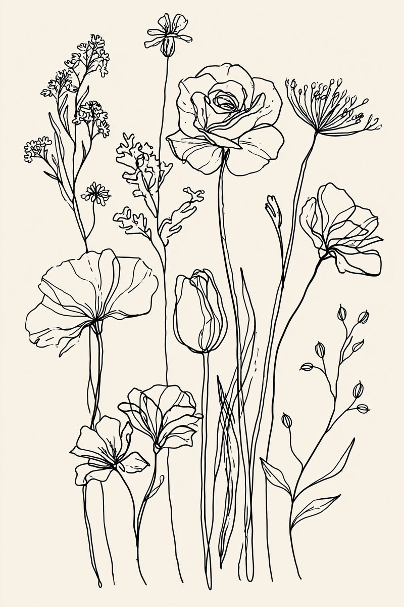 Continuous Line Floral And Botanical from Line Art Embroidery Book 2, a digital embroidery design reference for machine embroidery designs, embroidery patterns and botanical and floral embroidery.