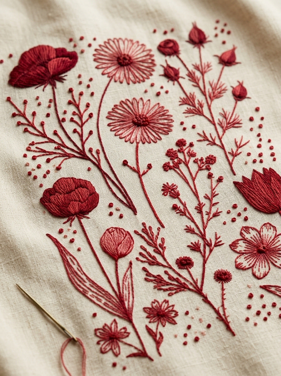 Country Floral Sprig And Rustic from Folk Redwork & Country Florals Book 4, a digital embroidery design reference for machine embroidery designs, embroidery patterns and small motif and accent designs.