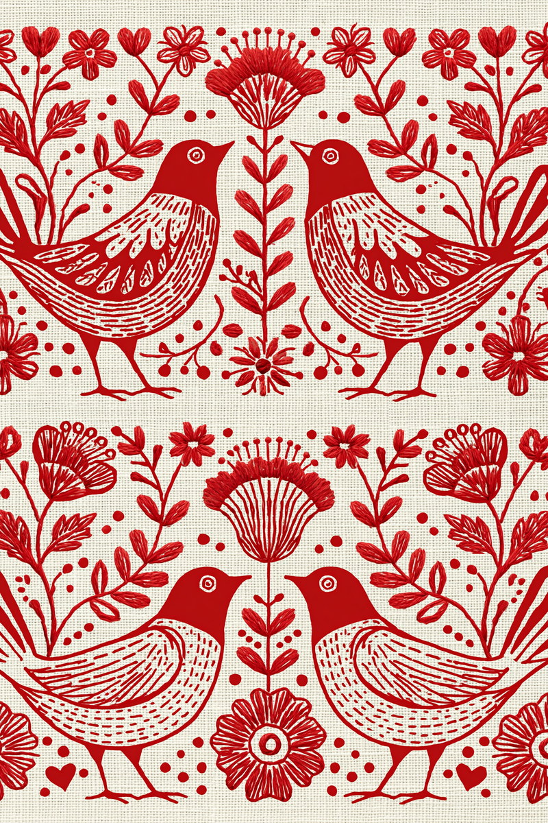 Country Folk Bird Border Folk from Folk Redwork & Country Florals Book 1, a digital embroidery design reference for machine embroidery designs, embroidery patterns and border and edge embroidery.