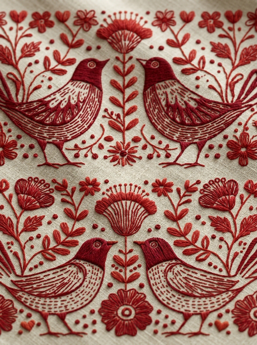 Country Folk Bird Border Folk from Folk Redwork & Country Florals Book 1, a digital embroidery design reference for machine embroidery designs, embroidery patterns and border and edge embroidery.