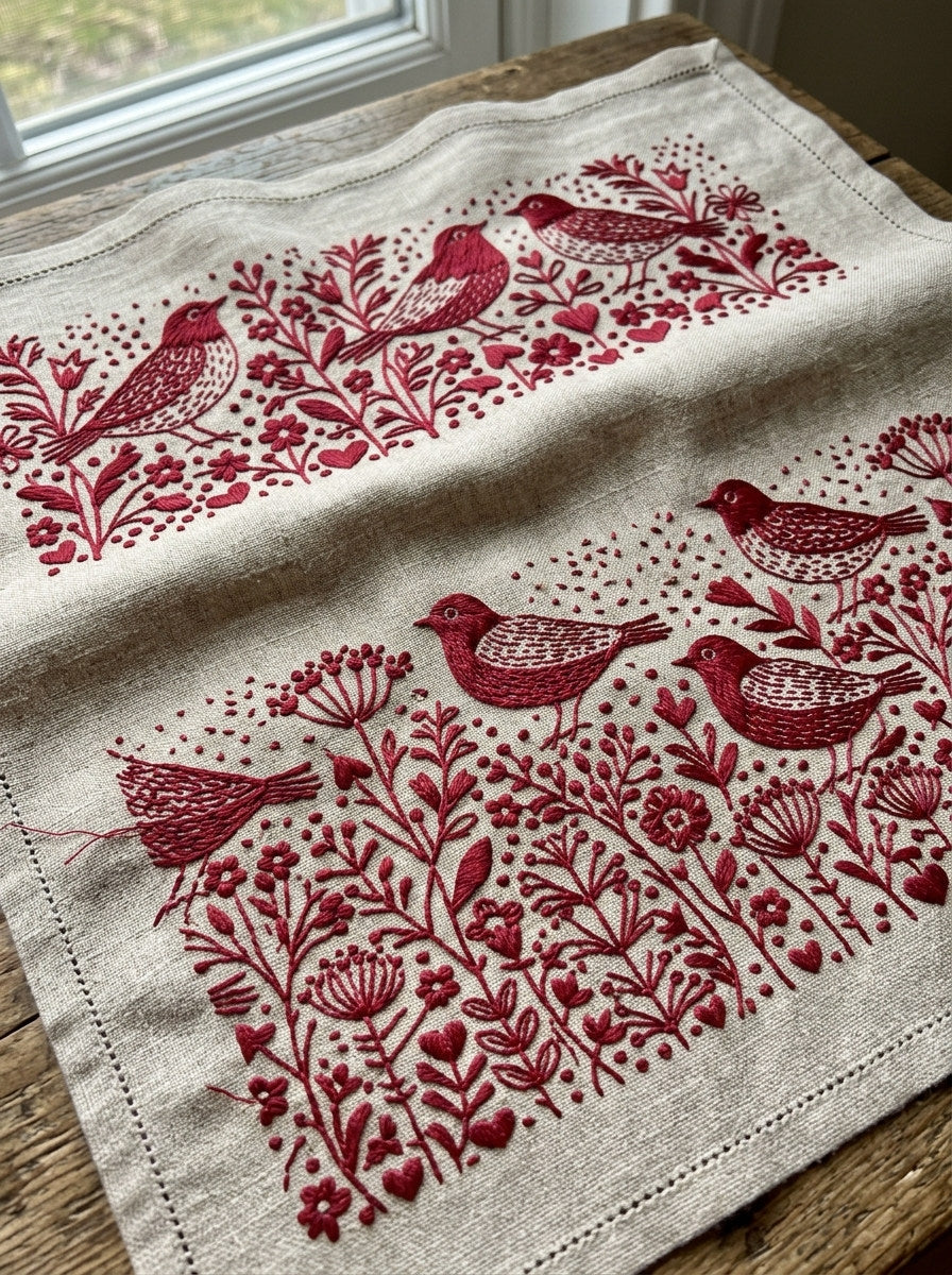 Country Folk Bird Border Folk from Folk Redwork & Country Florals Book 4, a digital embroidery design reference for machine embroidery designs, embroidery patterns and border and edge embroidery.