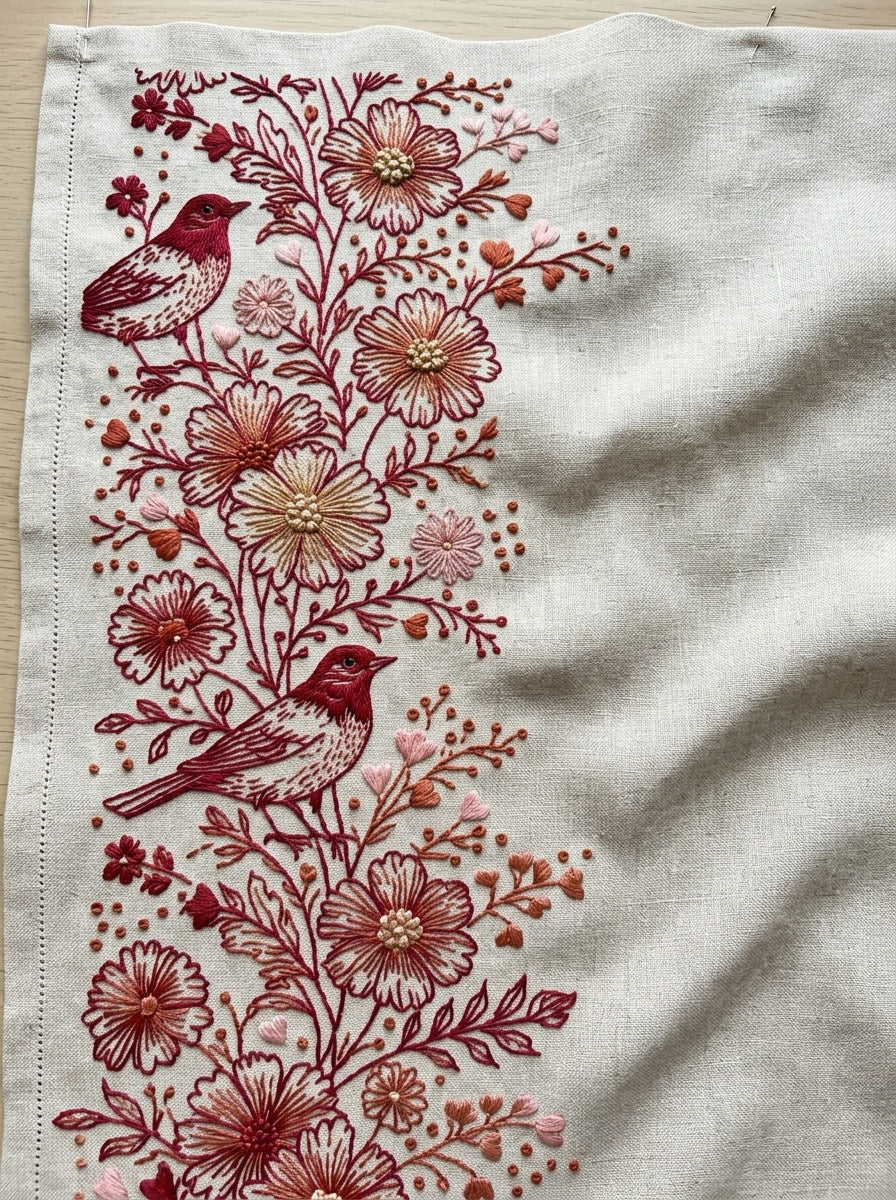 Country Home Linen Redwork Border from Folk Redwork & Country Florals Book 2, a digital embroidery design reference for machine embroidery designs, embroidery patterns and border and edge embroidery.