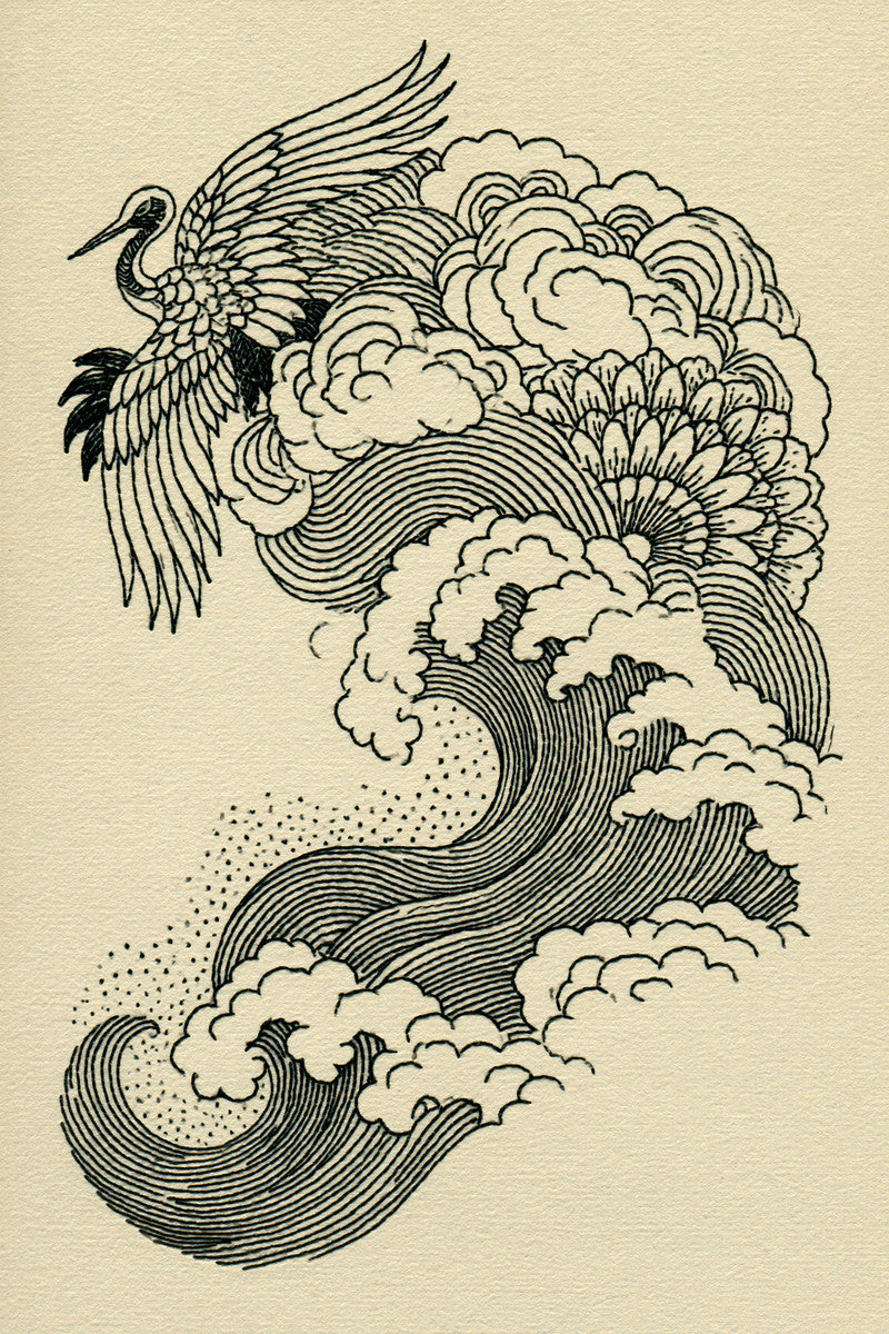 Crane Cloud Wave And Fan from East Asian Inspired Embroidery Book 7, a digital embroidery design reference for machine embroidery designs, embroidery patterns and embroidery design reference.
