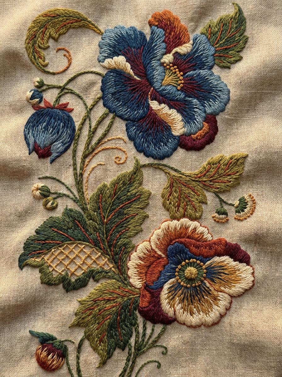 Crewel Curtain Panel Placement from Jacobean & Crewel Embroidery Book 4, a digital embroidery design reference for machine embroidery designs, embroidery patterns and lace and broderie details.