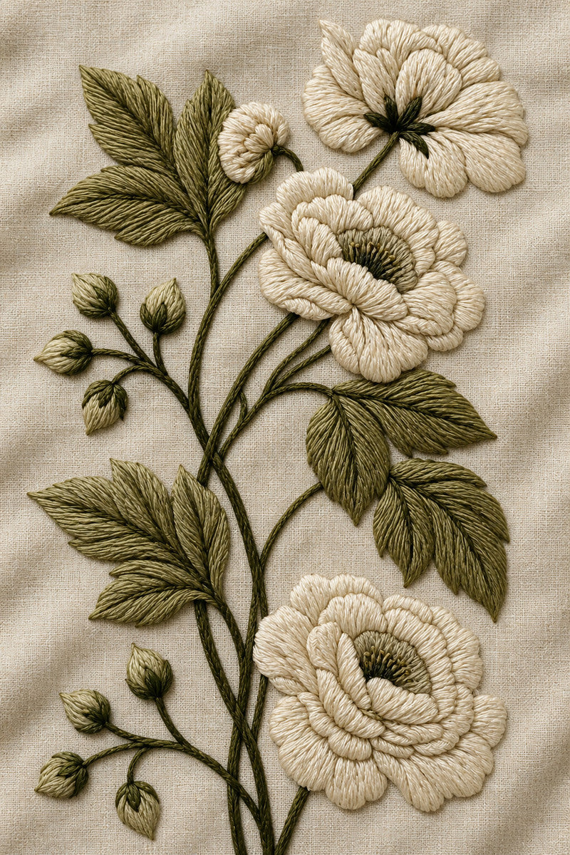 Crewel Vertical Botanical Panel 02 from Jacobean & Crewel Embroidery Book 2, a digital embroidery design reference for machine embroidery designs, embroidery patterns and botanical and floral embroidery.