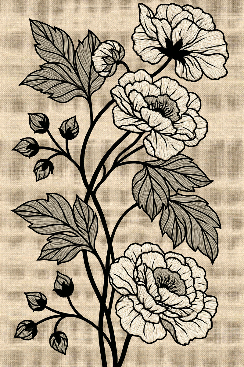 Crewel Vertical Botanical Panel from Jacobean & Crewel Embroidery Book 2, a digital embroidery design reference for machine embroidery designs, embroidery patterns and botanical and floral embroidery.