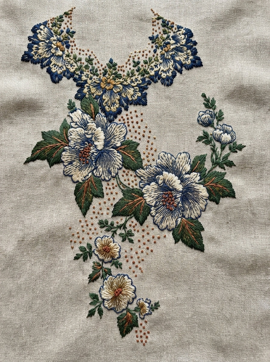 Cuff Collar And Sleeve Matching from Necklines & Collars Embroidery Book 4, a digital embroidery design reference for machine embroidery designs, embroidery patterns and garment placement ideas.