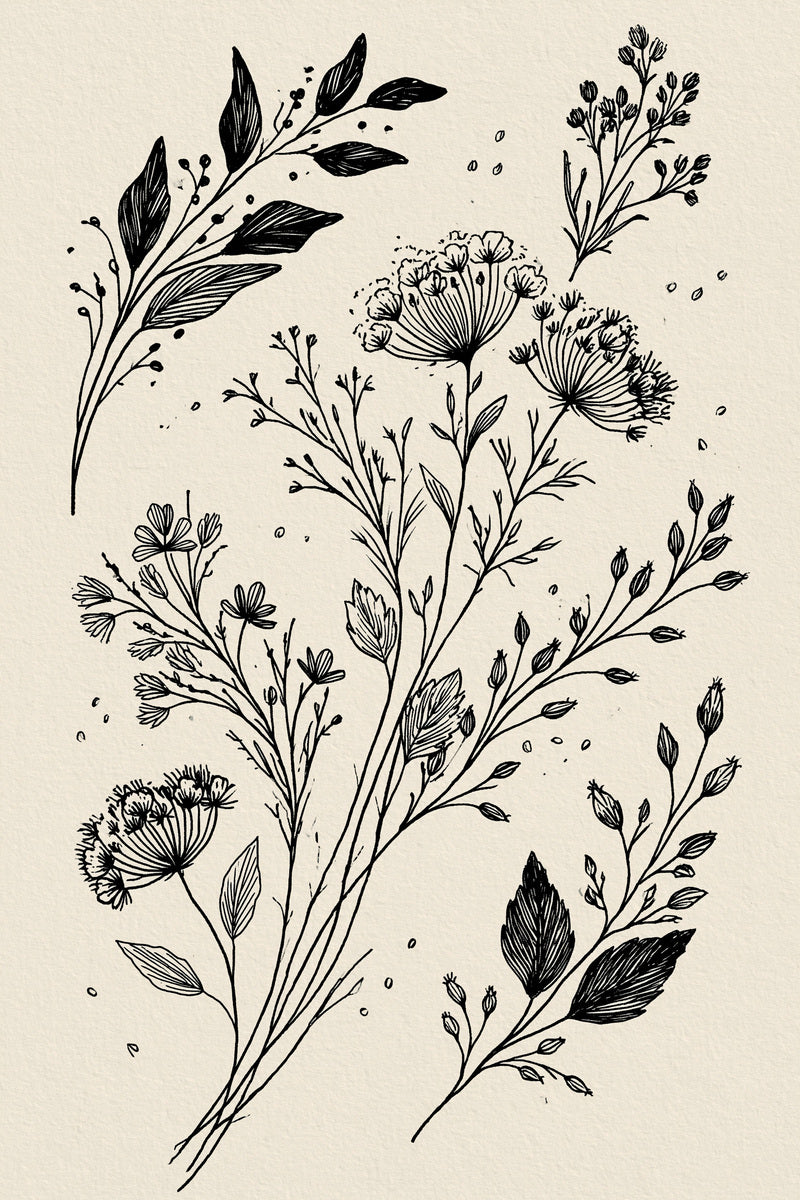 Curved Branch And Botanical Bouquet from Botanical Sprig Library Book 10, a digital embroidery design reference for machine embroidery designs, embroidery patterns and small motif and accent designs.