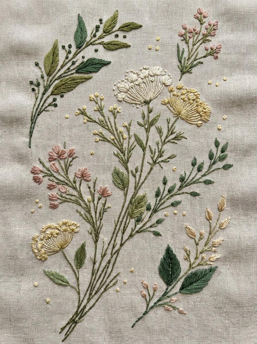 Curved Branch And Botanical Bouquet from Botanical Sprig Library Book 10, a digital embroidery design reference for machine embroidery designs, embroidery patterns and small motif and accent designs.