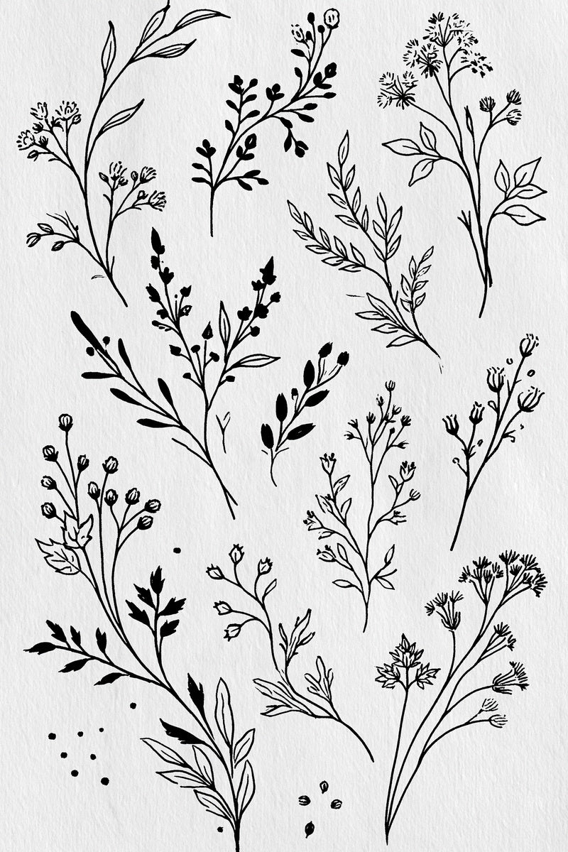 Curved Branch And Bouquet Library from Botanical Sprig Library Book 1, a digital embroidery design reference for machine embroidery designs, embroidery patterns and small motif and accent designs.