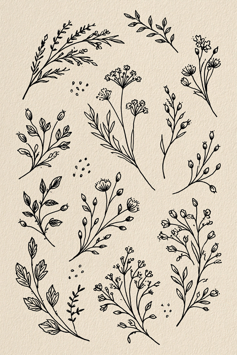 Curved Branch And Bouquet Library from Botanical Sprig Library Book 3, a digital embroidery design reference for machine embroidery designs, embroidery patterns and small motif and accent designs.