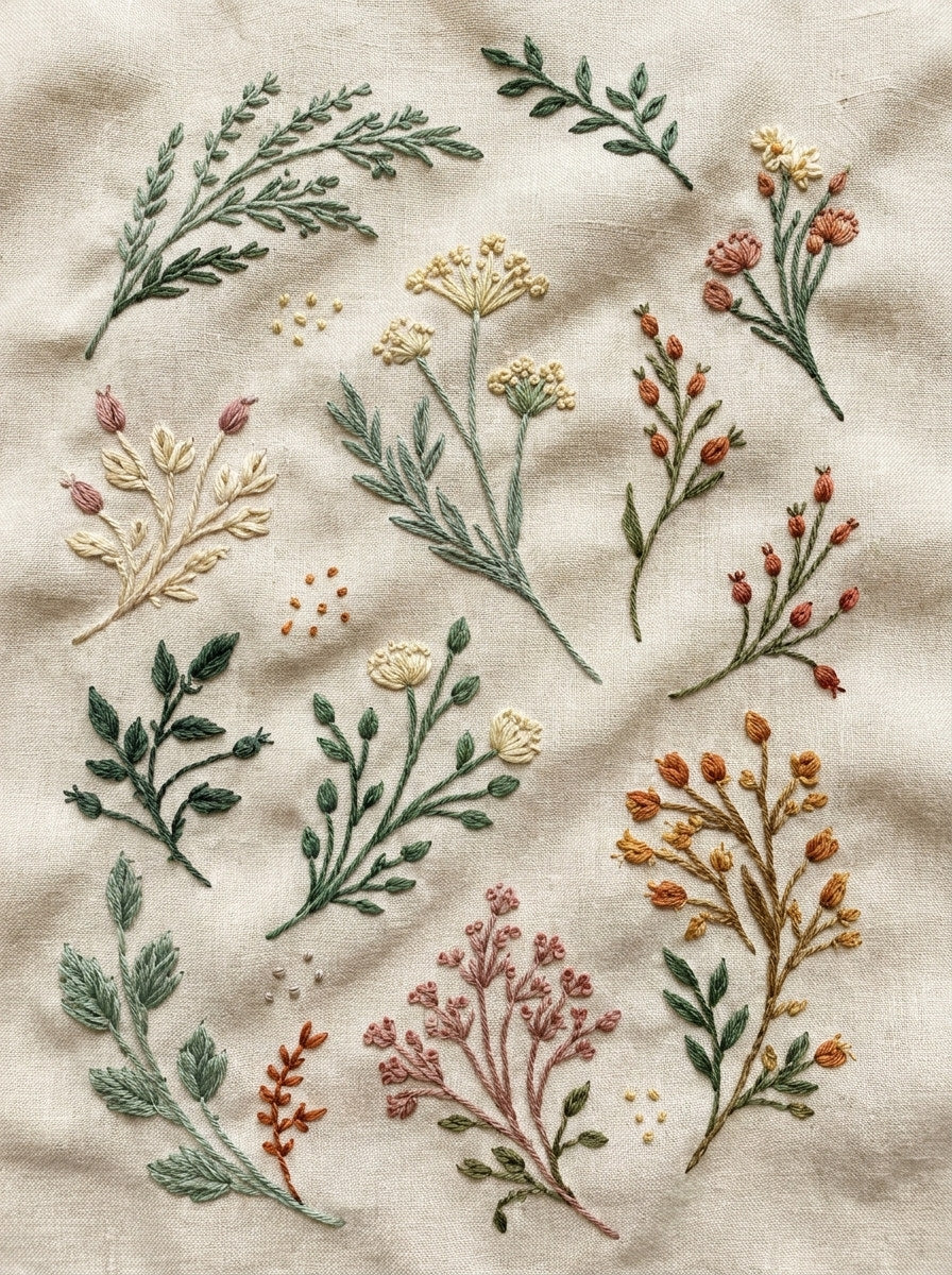 Curved Branch And Bouquet Library from Botanical Sprig Library Book 3, a digital embroidery design reference for machine embroidery designs, embroidery patterns and small motif and accent designs.