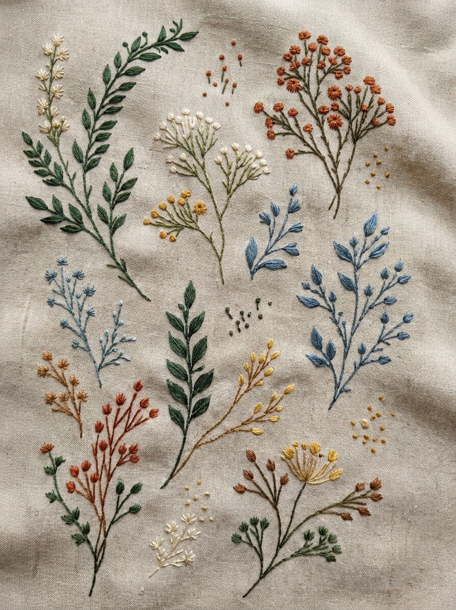 Curved Branches Tiny Bouquets And from Botanical Sprig Library Book 7, a digital embroidery design reference for machine embroidery designs, embroidery patterns and small motif and accent designs.