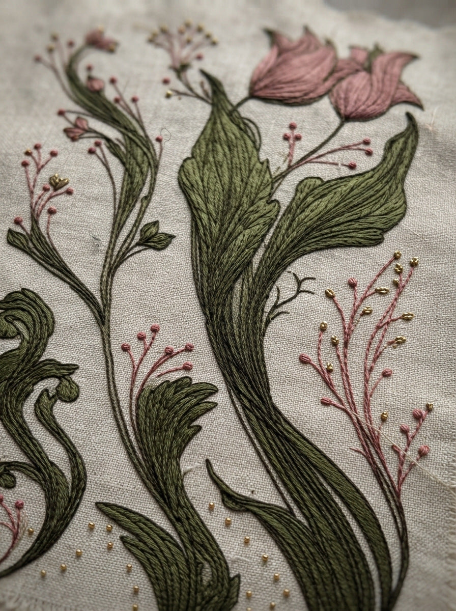 Curved Stems Flowing Branches And from Art Nouveau Botanical Embroidery Book 4, a digital embroidery design reference for machine embroidery designs, embroidery patterns and botanical and floral embroidery.