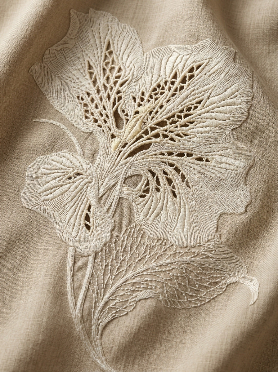 Cutwork Floral Detail French Embroidery from French Embroidery & La Broderie Blanche Book 2, a digital embroidery design reference for machine embroidery designs, embroidery patterns and lace and broderie details.