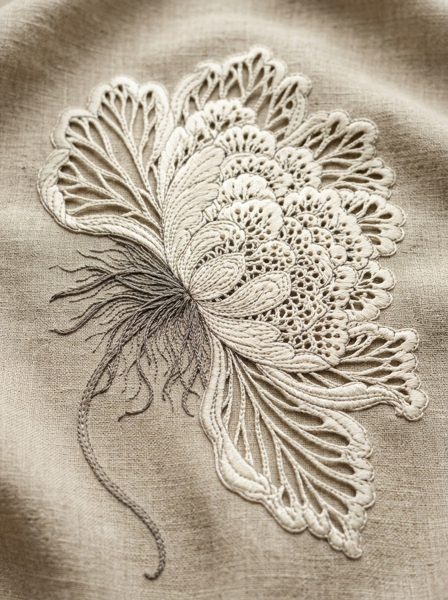 Cutwork Floral Detail French Embroidery from French Embroidery & La Broderie Blanche Book 6, a digital embroidery design reference for machine embroidery designs, embroidery patterns and lace and broderie details.