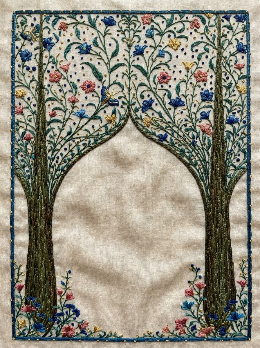 Cypress Arch Frame Mughal And from Mughal & Persian Garden Embroidery Book 4, a digital embroidery design reference for machine embroidery designs, embroidery patterns and frames and monogram spaces.