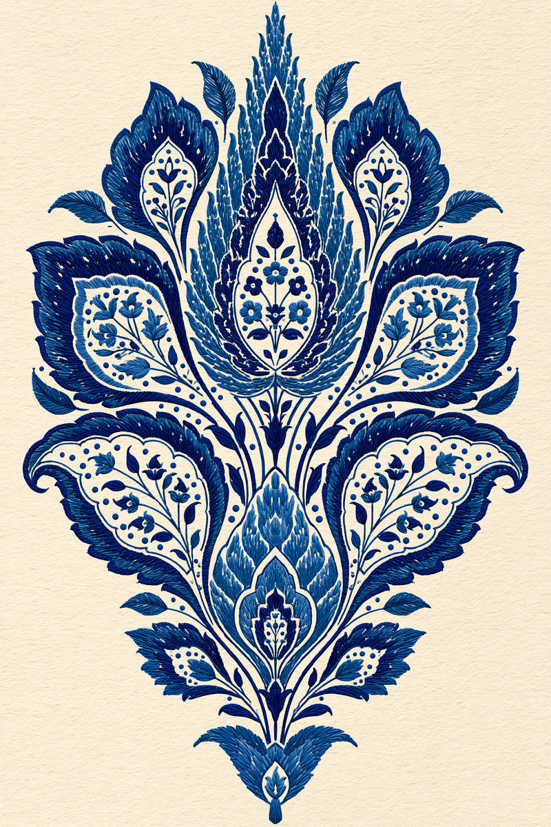Cypress Boteh Hybrid Motif Mughal from Mughal & Persian Garden Embroidery Book 6, a digital embroidery design reference for machine embroidery designs, embroidery patterns and botanical and floral embroidery.