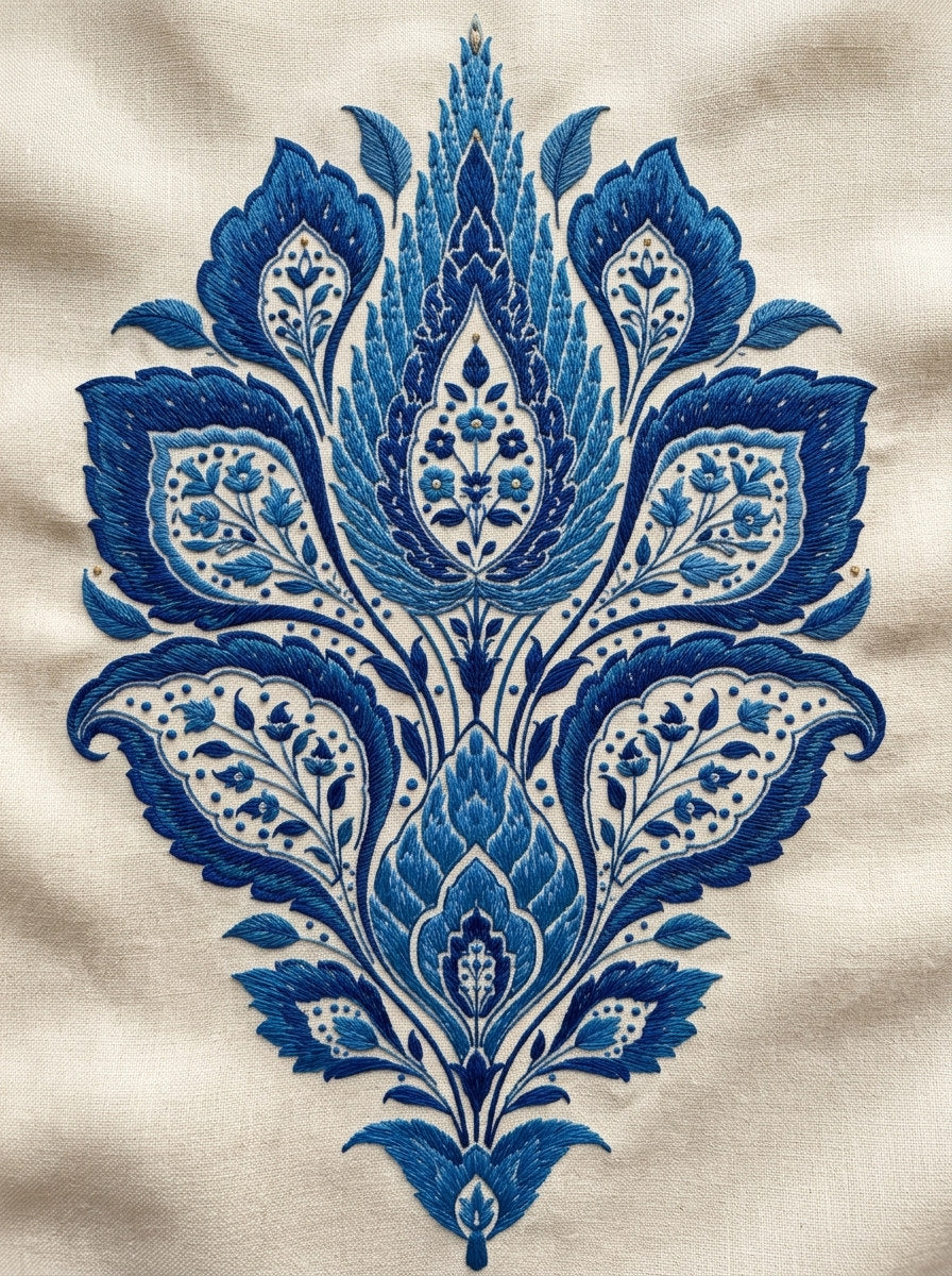 Cypress Boteh Hybrid Motif Mughal from Mughal & Persian Garden Embroidery Book 6, a digital embroidery design reference for machine embroidery designs, embroidery patterns and botanical and floral embroidery.