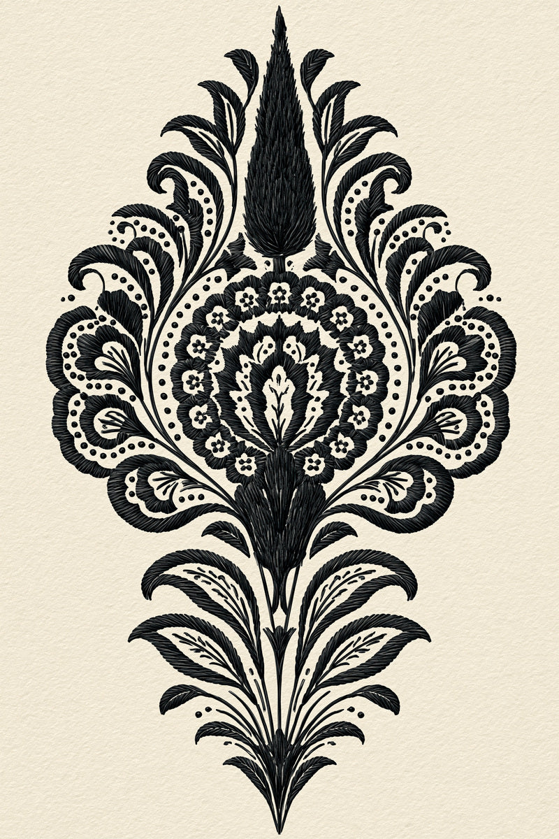Cypress Floral Medallion Mughal And from Mughal & Persian Garden Embroidery Book 3, a digital embroidery design reference for machine embroidery designs, embroidery patterns and botanical and floral embroidery.