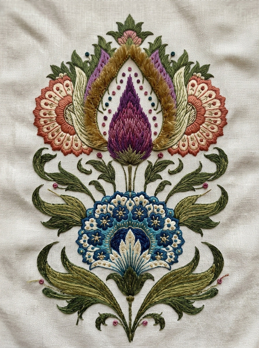 Cypress Floral Medallion Mughal And from Mughal & Persian Garden Embroidery Book 4, a digital embroidery design reference for machine embroidery designs, embroidery patterns and botanical and floral embroidery.
