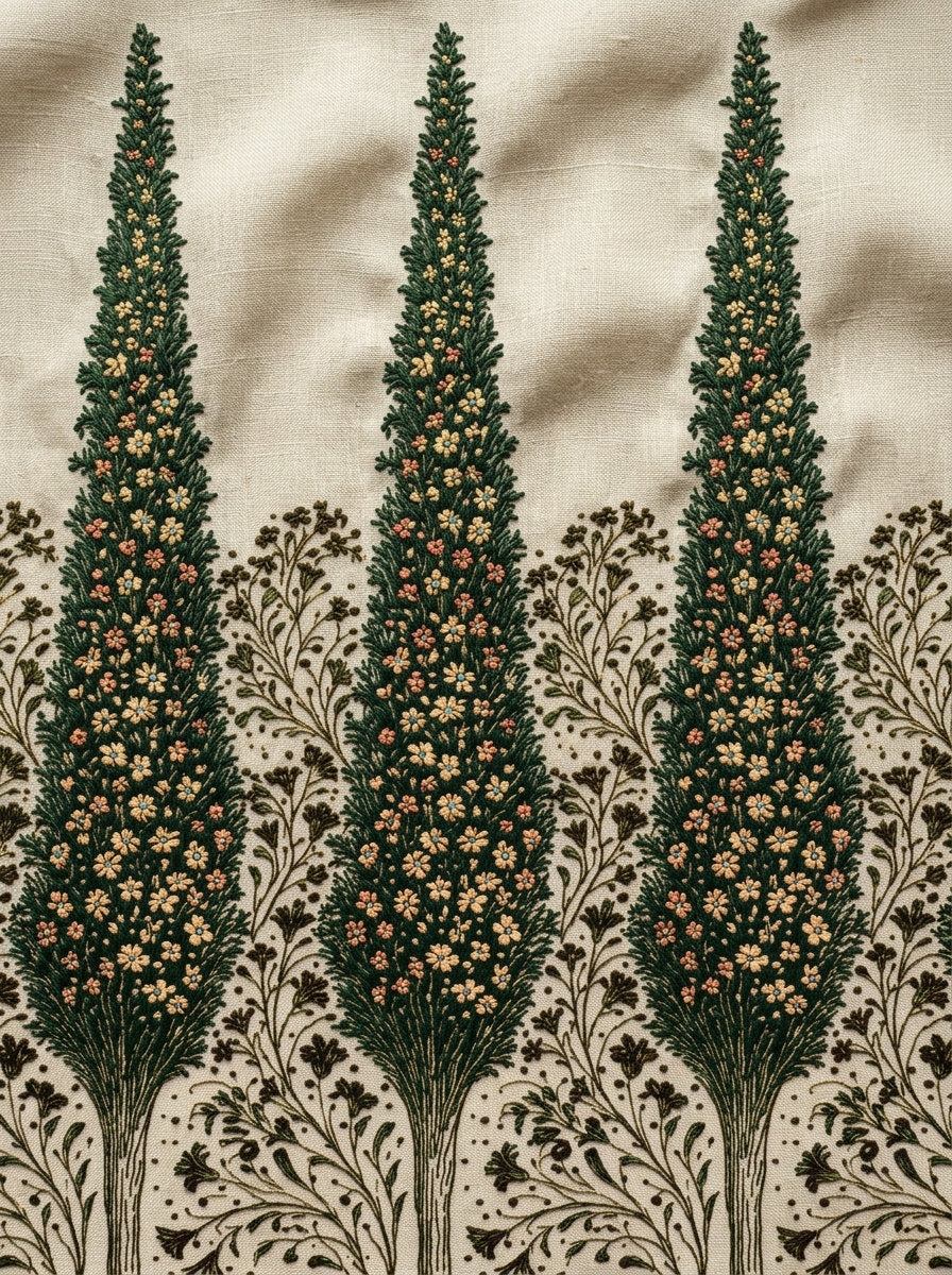 Cypress Garden Border Unit Mughal 02 from Mughal & Persian Garden Embroidery Book 3, a digital embroidery design reference for machine embroidery designs, embroidery patterns and border and edge embroidery.
