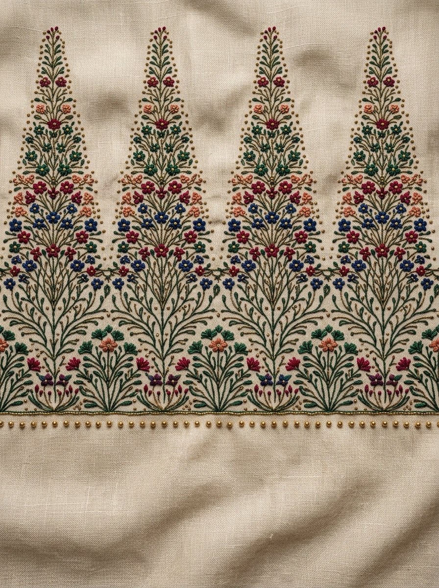 Cypress Garden Border Unit Mughal from Mughal & Persian Garden Embroidery Book 3, a digital embroidery design reference for machine embroidery designs, embroidery patterns and border and edge embroidery.