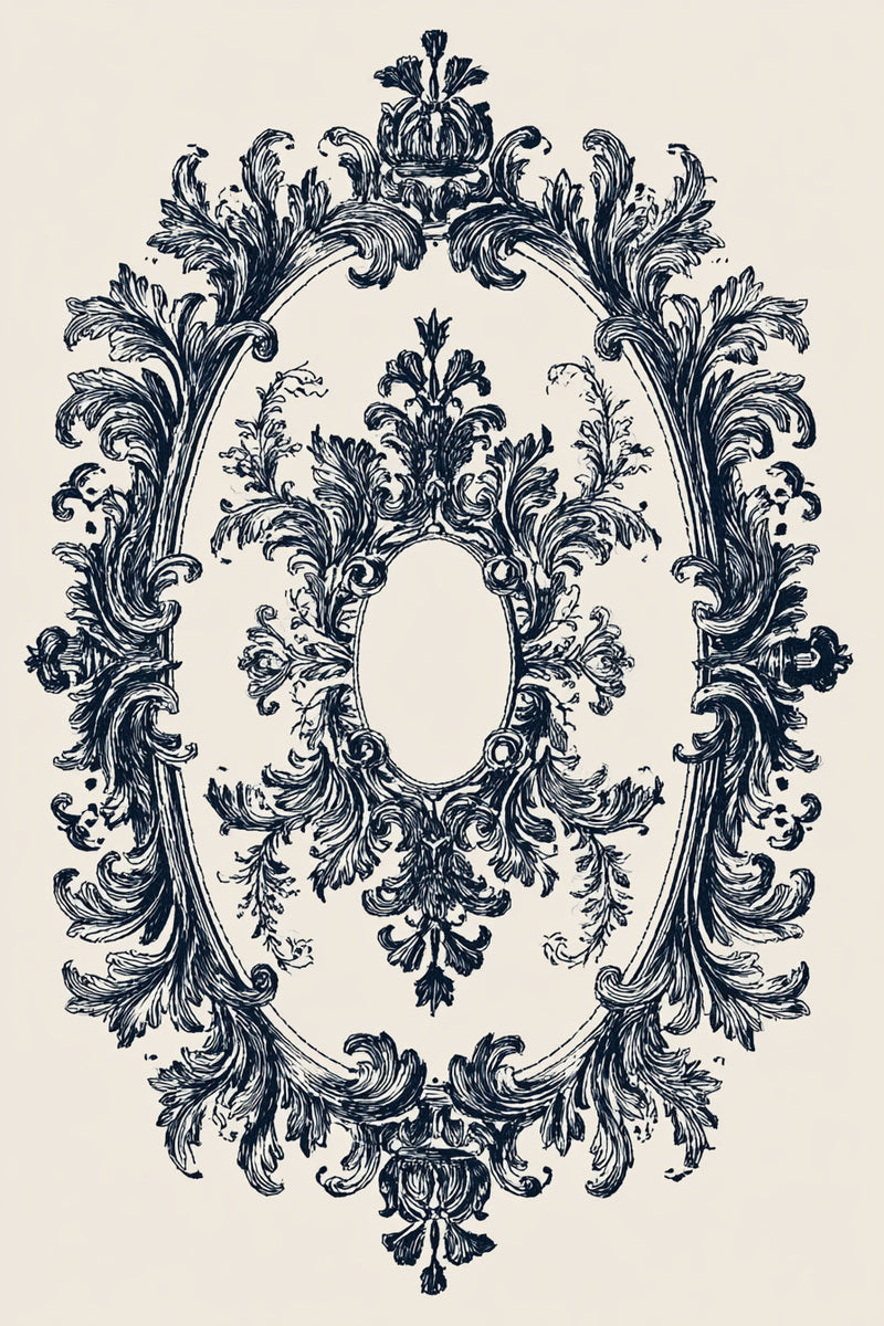 Damask Oval Ornament from Baroque Scrollwork & Luxury Ornament Book 3, a digital embroidery design reference for machine embroidery designs, embroidery patterns and embroidery design reference.