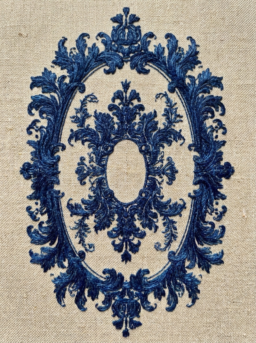 Damask Oval Ornament from Baroque Scrollwork & Luxury Ornament Book 3, a digital embroidery design reference for machine embroidery designs, embroidery patterns and embroidery design reference.