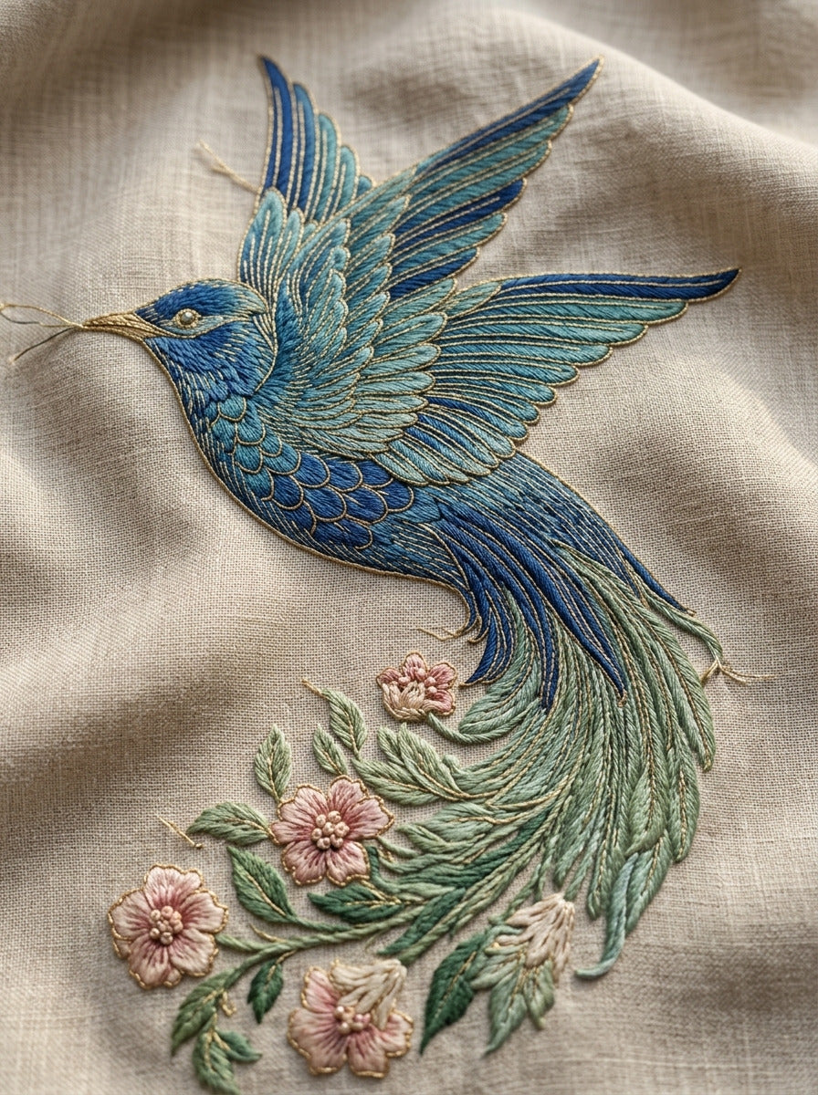 Decorative Bird With Floral Tail from Birds Embroidery Book 3, a digital embroidery design reference for machine embroidery designs, embroidery patterns and botanical and floral embroidery.