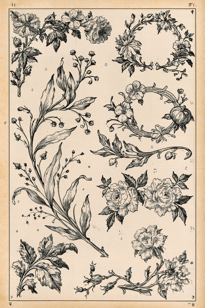 Decorative Corners Floral Frames And 02 from Art Nouveau Botanical Embroidery Book 4, a digital embroidery design reference for machine embroidery designs, embroidery patterns and corner embroidery.