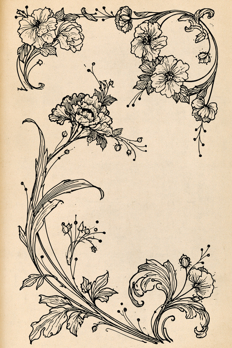 Decorative Corners Floral Frames And from Art Nouveau Botanical Embroidery Book 2, a digital embroidery design reference for machine embroidery designs, embroidery patterns and corner embroidery.
