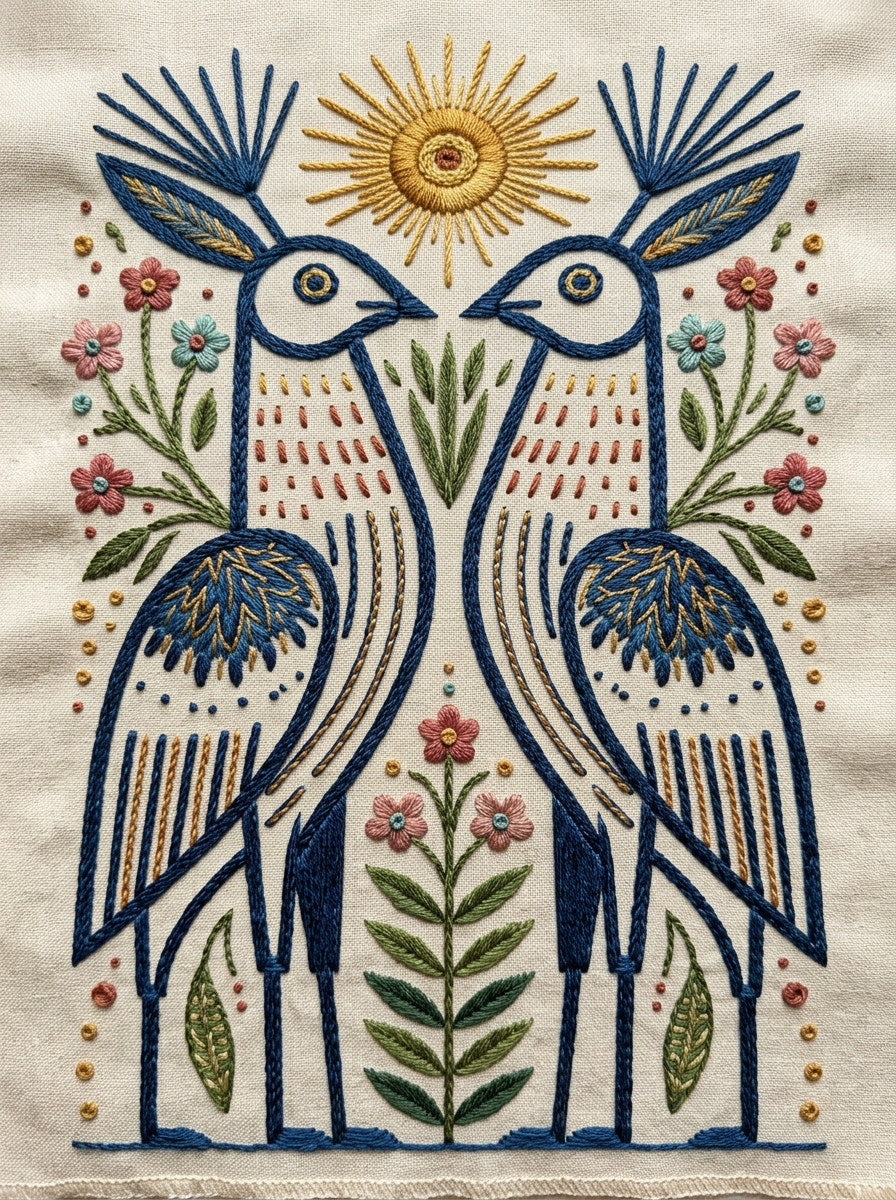 Decorative Folk Animal Pair Global from Global Folk Art Embroidery Book 3, a digital embroidery design reference for machine embroidery designs, embroidery patterns and embroidery design reference.