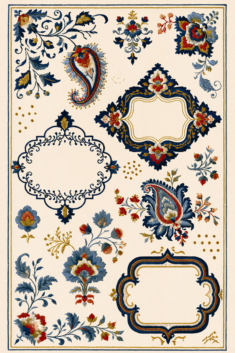 Decorative Label And Gift Frame from Mughal & Persian Garden Embroidery Book 1, a digital embroidery design reference for machine embroidery designs, embroidery patterns and frames and monogram spaces.