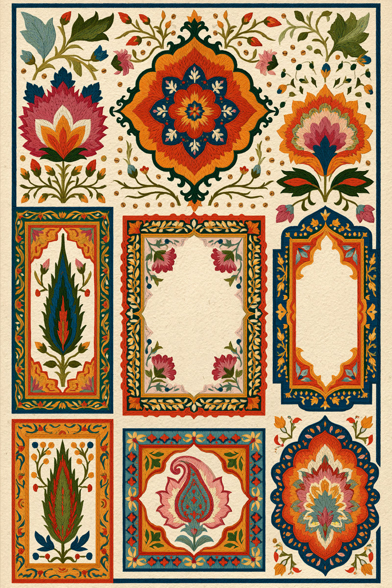 Decorative Label And Gift Frame from Mughal & Persian Garden Embroidery Book 4, a digital embroidery design reference for machine embroidery designs, embroidery patterns and frames and monogram spaces.