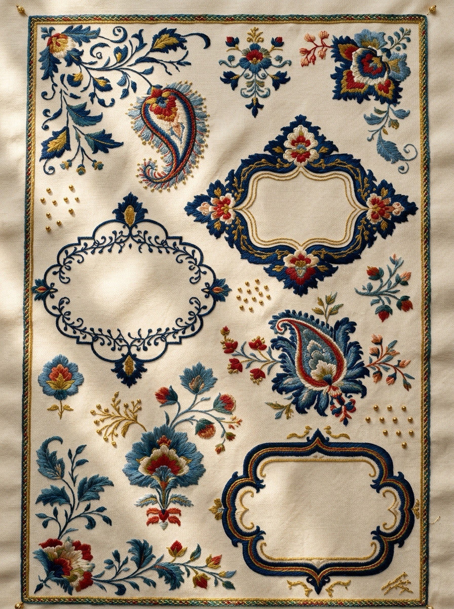 Decorative Label And Gift Frame from Mughal & Persian Garden Embroidery Book 1, a digital embroidery design reference for machine embroidery designs, embroidery patterns and frames and monogram spaces.