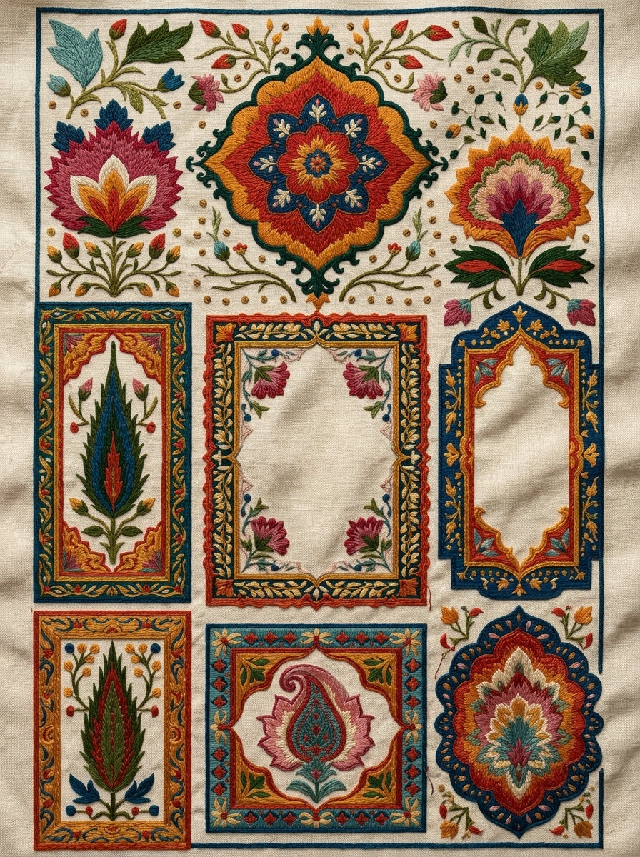 Decorative Label And Gift Frame from Mughal & Persian Garden Embroidery Book 4, a digital embroidery design reference for machine embroidery designs, embroidery patterns and frames and monogram spaces.
