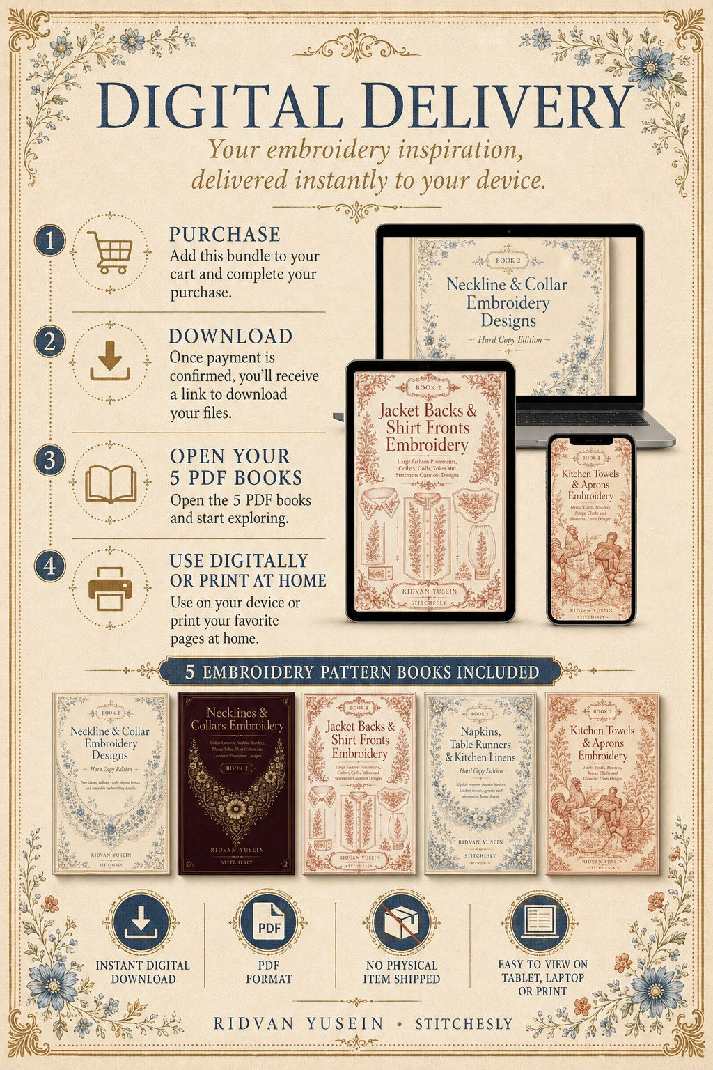 Digital PDF embroidery design bundle cover preview for Garment & Linen Placement Bundle 2, featuring curated embroidery patterns, motif library references and textile design… - preview 11