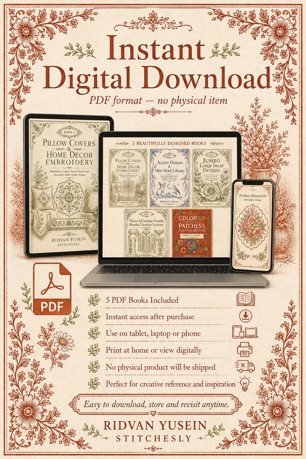 Digital PDF embroidery design bundle cover preview for Home Decor, Scale & Modular Systems Bundle 2, featuring curated embroidery patterns, motif library references and textile… - preview 11