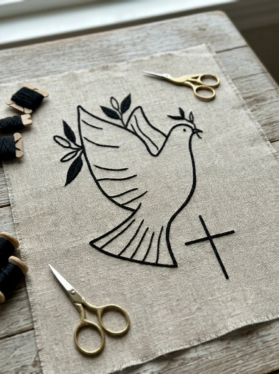 Dove And Cross Motif from Church Embroidery & Sacred Ornament Book 2, a digital embroidery design reference for machine embroidery designs, embroidery patterns and embroidery design reference.