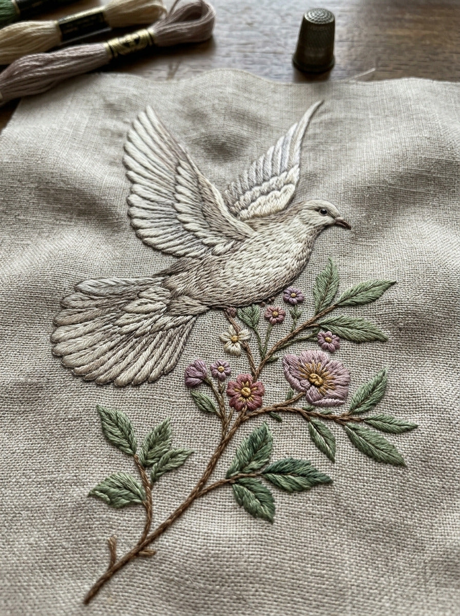 Dove Baby Blessing Motif Birds from Birds Embroidery Book 2, a digital embroidery design reference for machine embroidery designs, embroidery patterns and baby and keepsake embroidery.