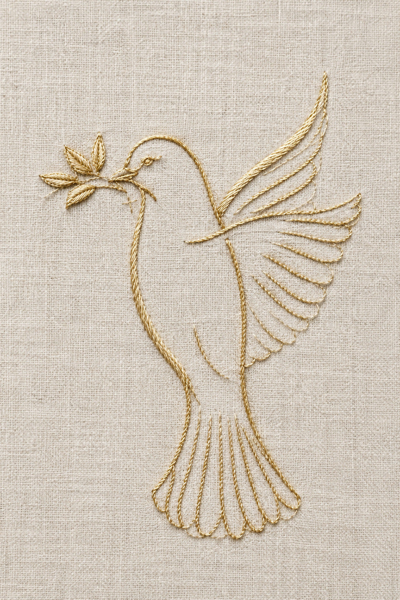 Dove Baptism Motif 03 from Church Embroidery & Sacred Ornament Book 3, a digital embroidery design reference for machine embroidery designs, embroidery patterns and baby and keepsake embroidery.