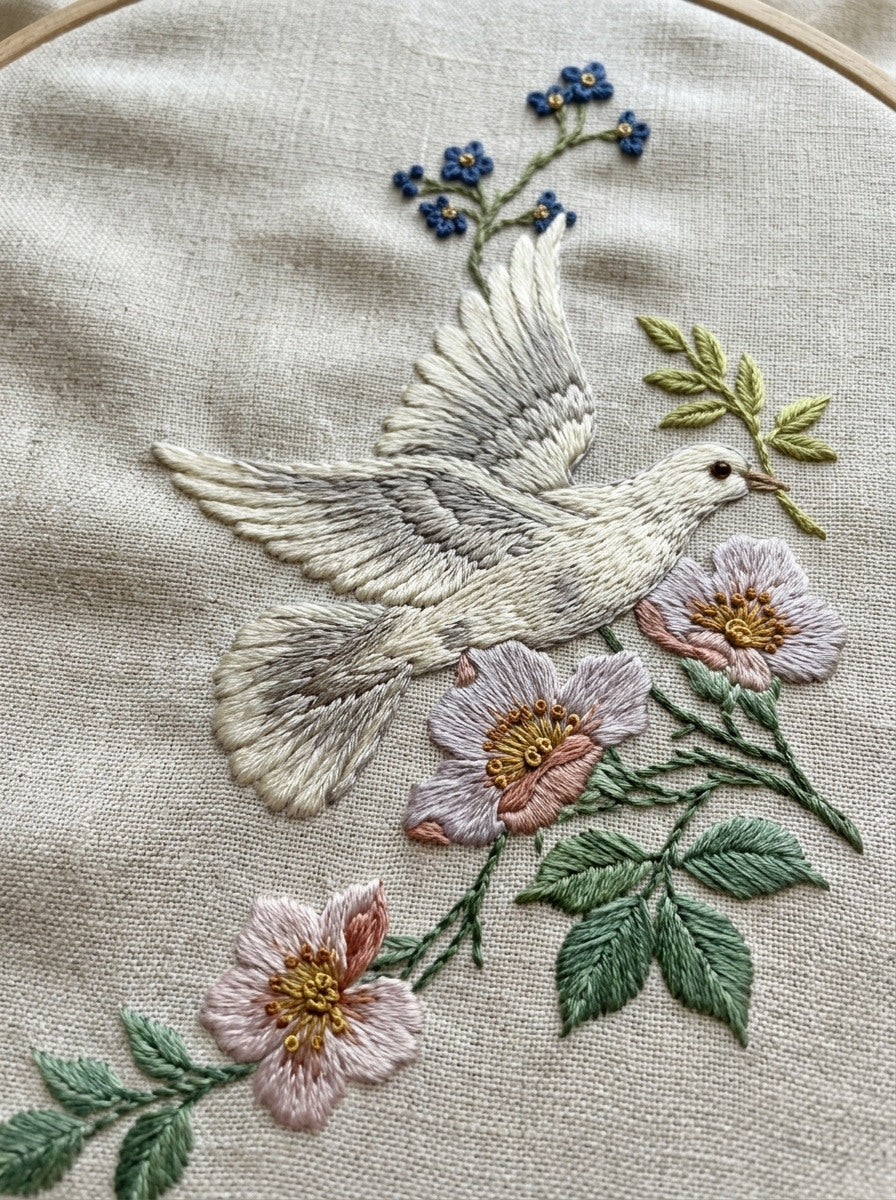 Dove Corner For Keepsake Linens from Birds Embroidery Book 1, a digital embroidery design reference for machine embroidery designs, embroidery patterns and corner embroidery.