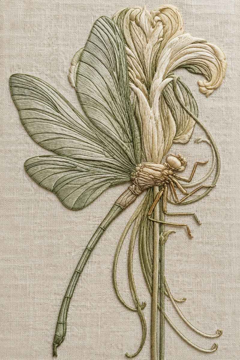 Dragonfly Decorative Motif 02 from Art Nouveau Needlework Book 3, a digital embroidery design reference for machine embroidery designs, embroidery patterns and embroidery design reference.
