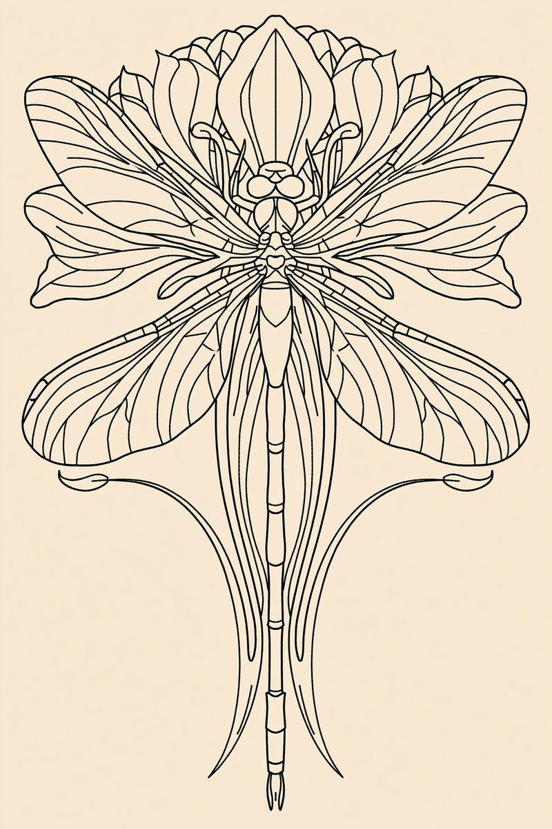 Dragonfly Decorative Motif from Art Nouveau Needlework Book 4, a digital embroidery design reference for machine embroidery designs, embroidery patterns and embroidery design reference.